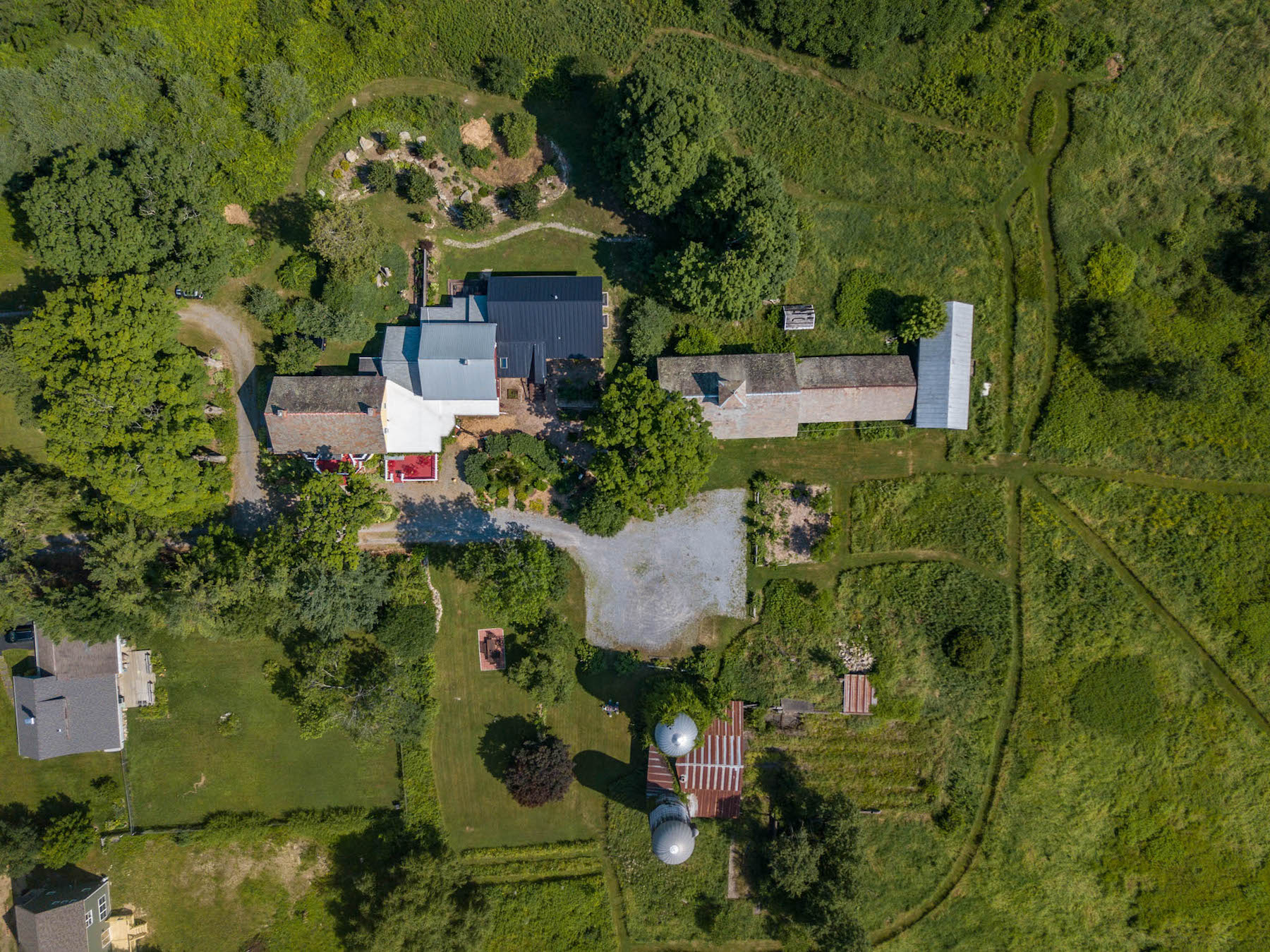 An aerial view of the property showing the surrounding area and trails where guests can roam | Near Lake George | Adirondacks | Saratoga Farmstead B&B